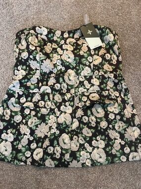 Tuckernuk NEW Strapless Floral Jacquard Top - Black with Cream & Green Floral
